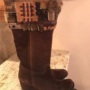 Suede and fur boho tribal boots 7.5